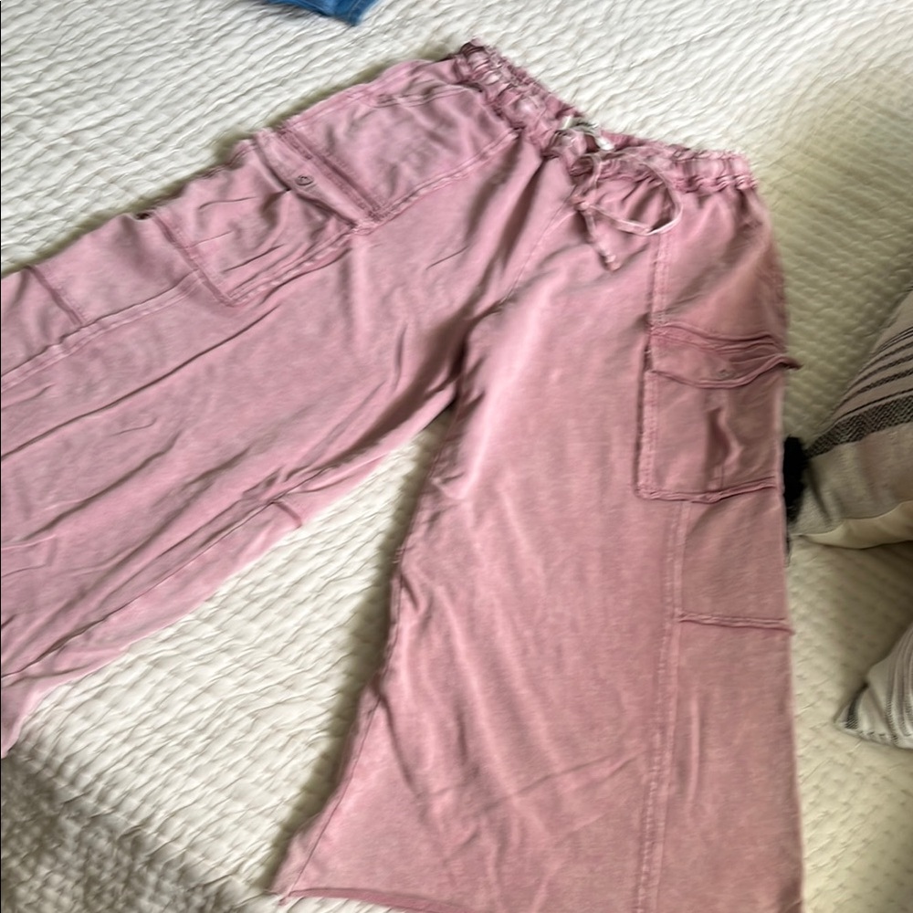 Three Bird Nest Pink Wide-Leg Cargo Pants